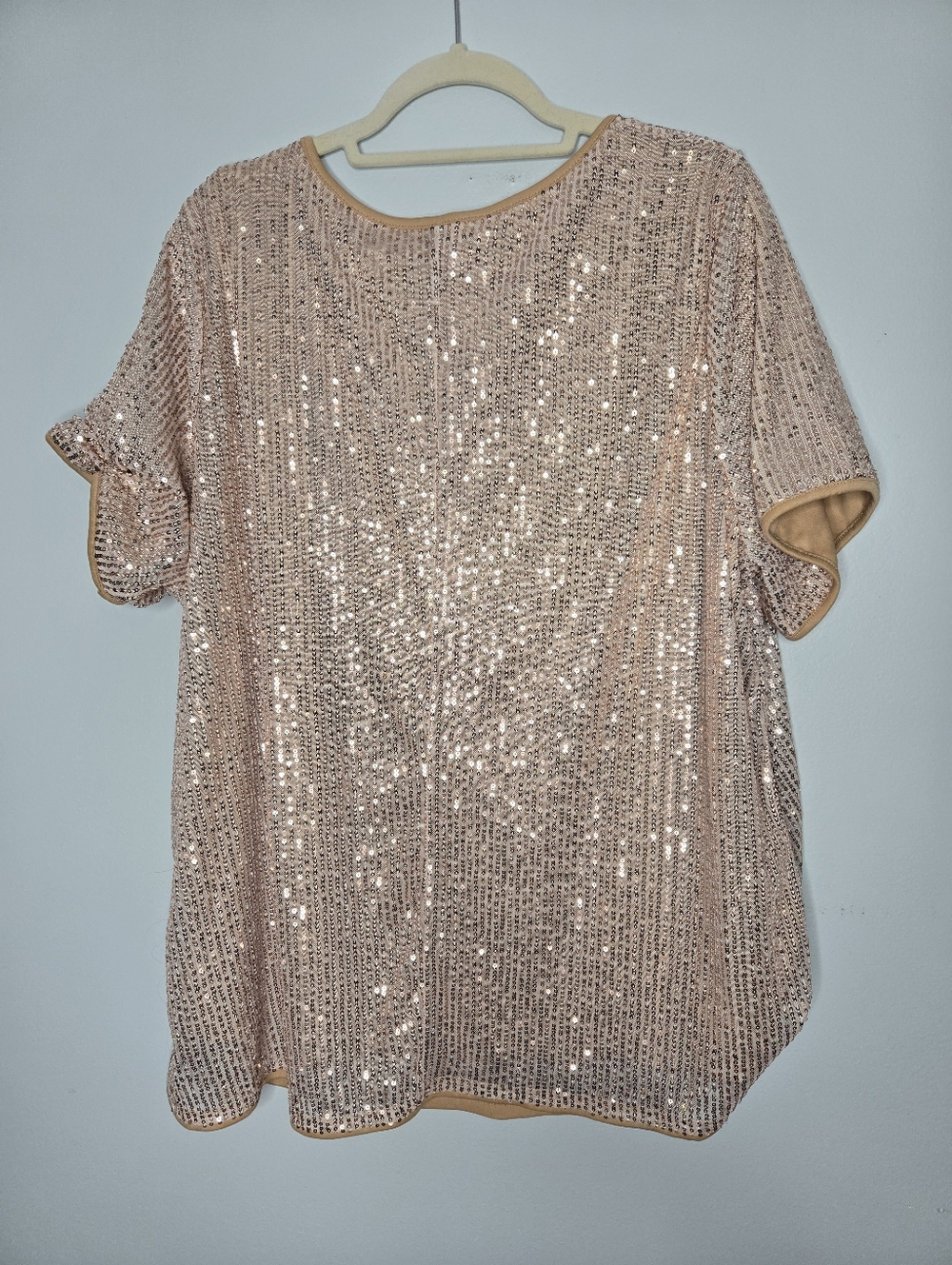 Gold Beige Sequin Blouse 3X - Picture 2 of 5